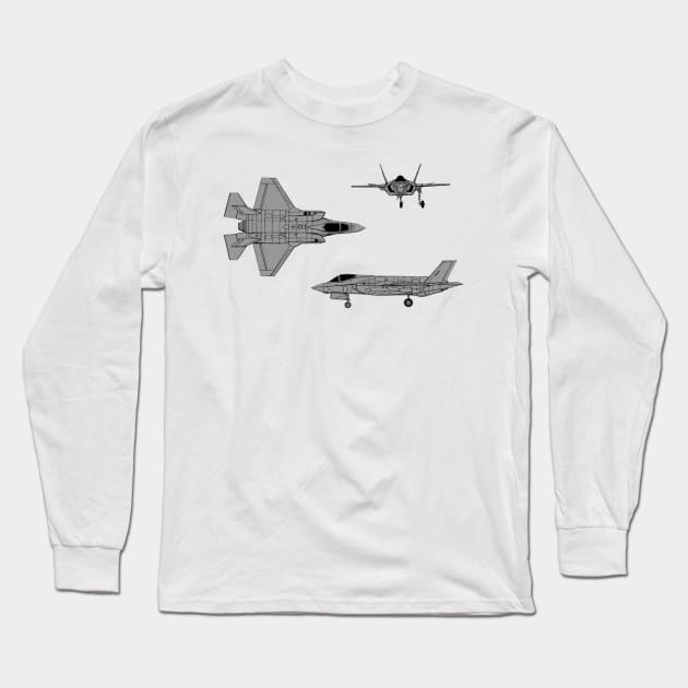 F-35 Lightning JSF Tri-View Long Sleeve T-Shirt by Sneek661